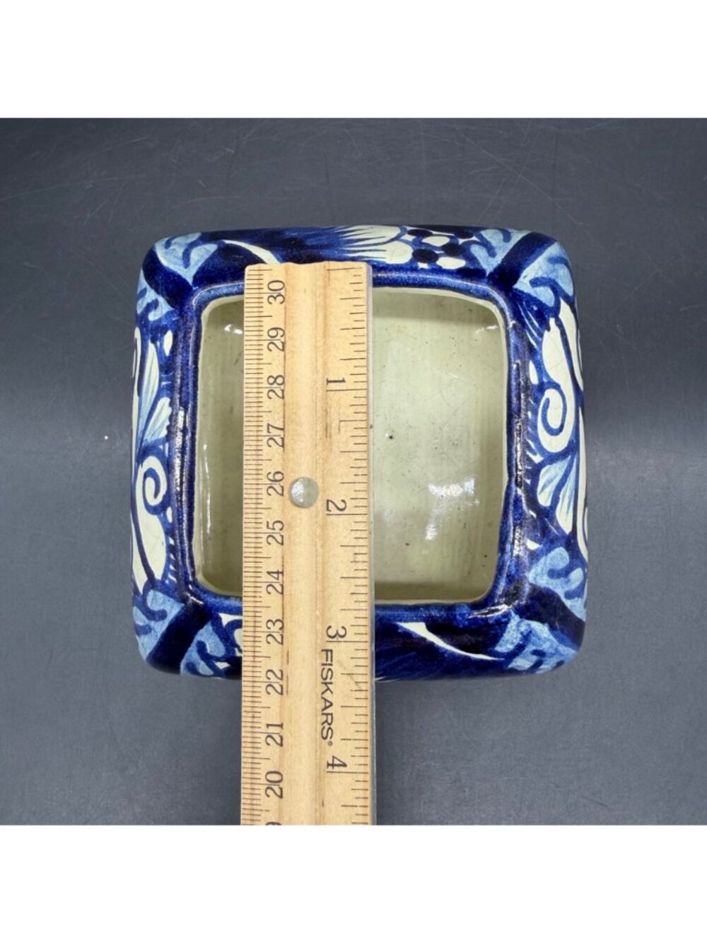 Talavera Mexico Trinket Box Blue Floral Hand Painted Pottery Signed R Venegas - Picture 12 of 13